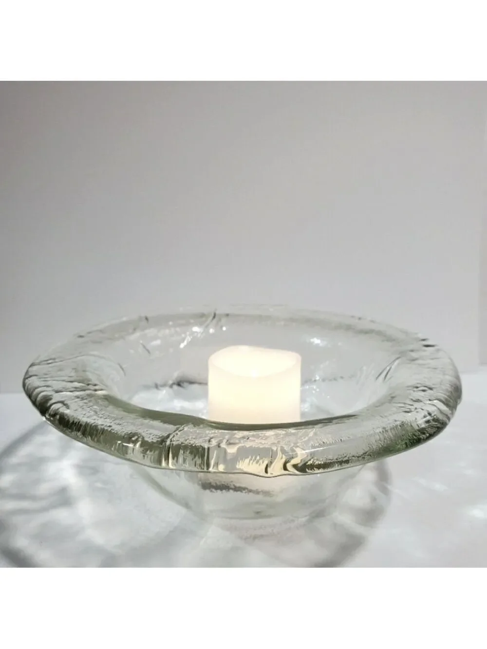 Pier1 Imports Handblown Glassware floral embossed cabbage leaf bowl